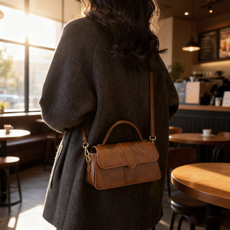 Women's leather handbag with detachable shoulder strap