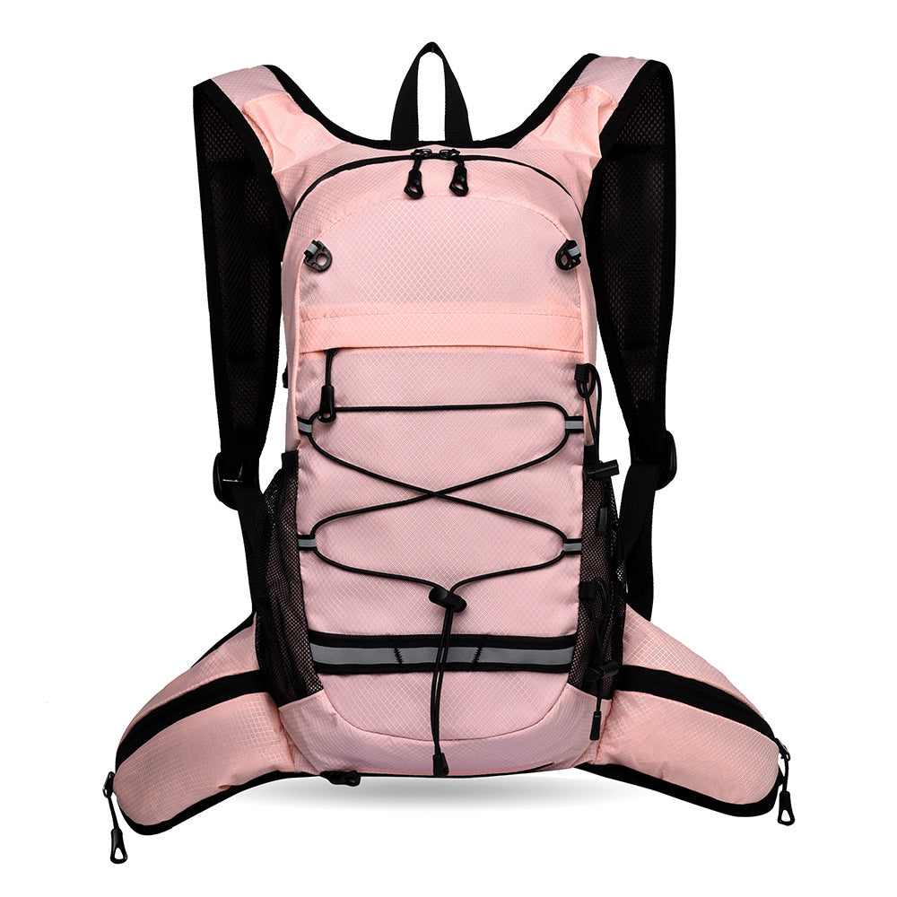 Sporty backpack with breathable mesh inserts and elastic carrying straps