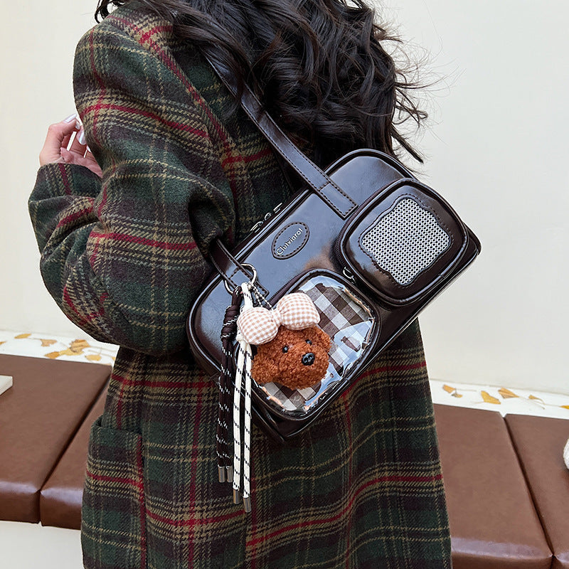 Women's shoulder bag with unique drawstring and charming pendant-https://detail.1688.com/offer/1003989816016.html-Calm Wears-Braun-Size: With pendant-Calm Wears