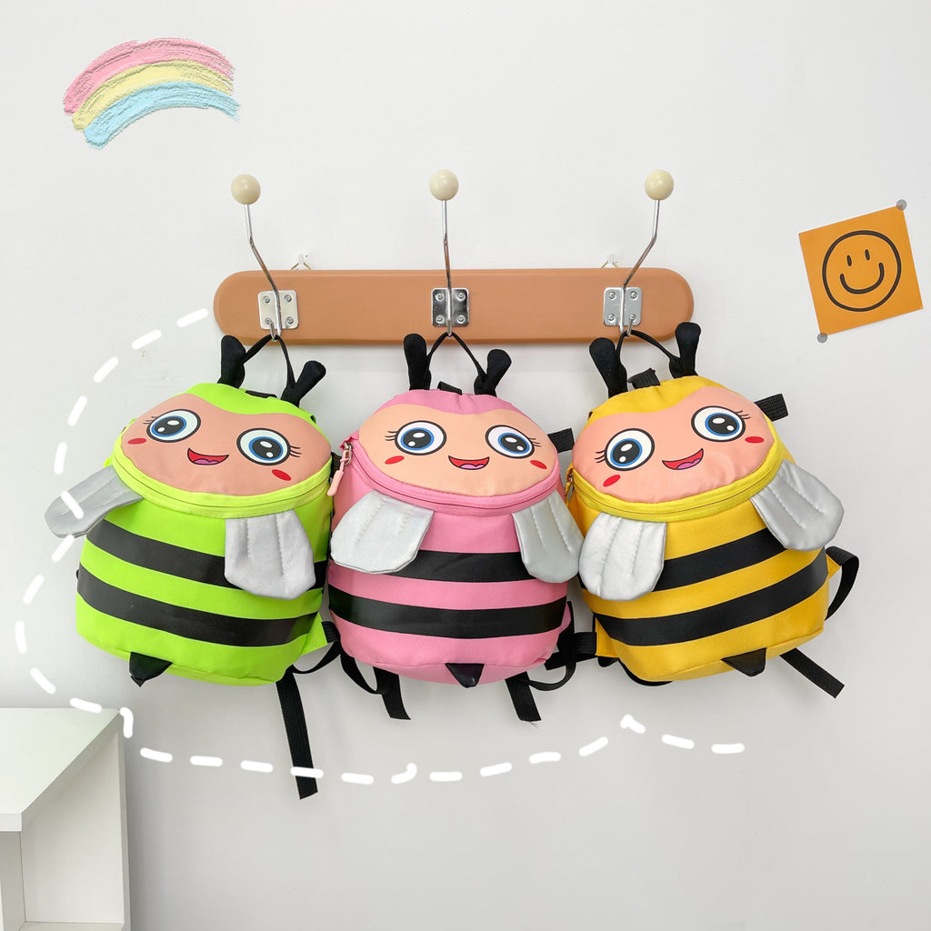 Plush backpack with bee motif and practical compartments