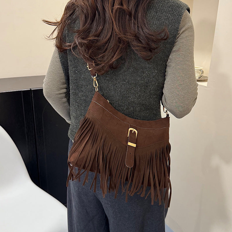 Suede Fringe Crossbody Bag