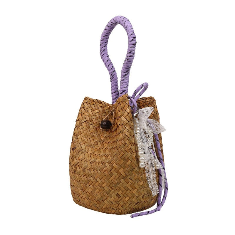 Women's hand-woven shoulder bag with decorative drawstring-https://detail.1688.com/offer/1049695935068.html-Calm Wears-Lilac-Size: With pendant-Calm Wears