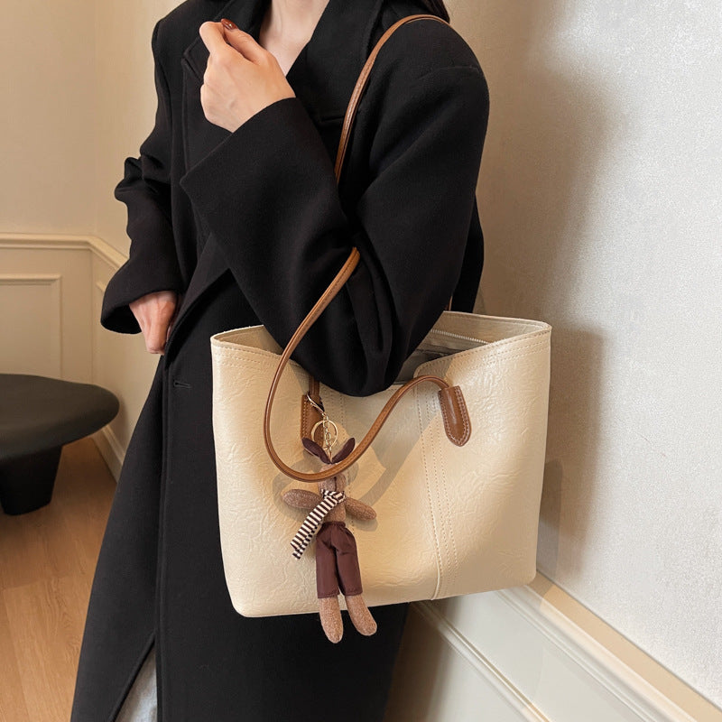 Ladies stylish tote bag with charming keychain-https://detail.1688.com/offer/977740845541.html-Calm Wears-White-Size: without pendant-Calm Wears