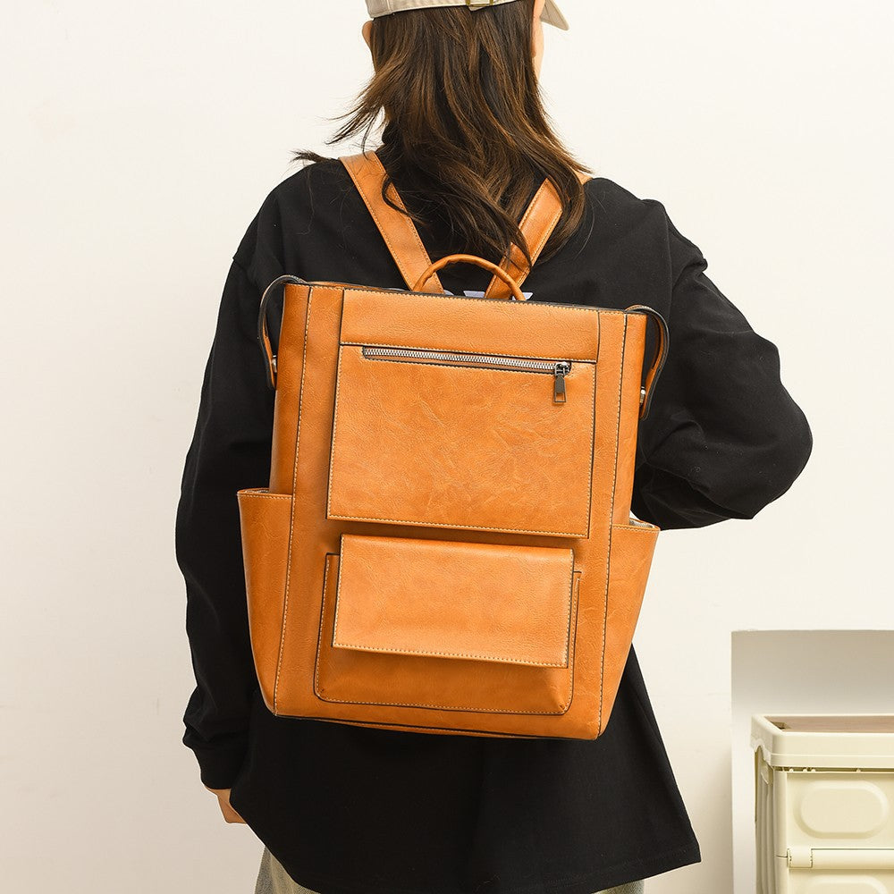 Multi-Pocket Genuine Leather Backpack Calm Wears