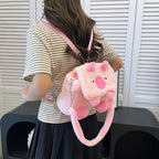 Plush shoulder bag with animal motif and shoulder strap