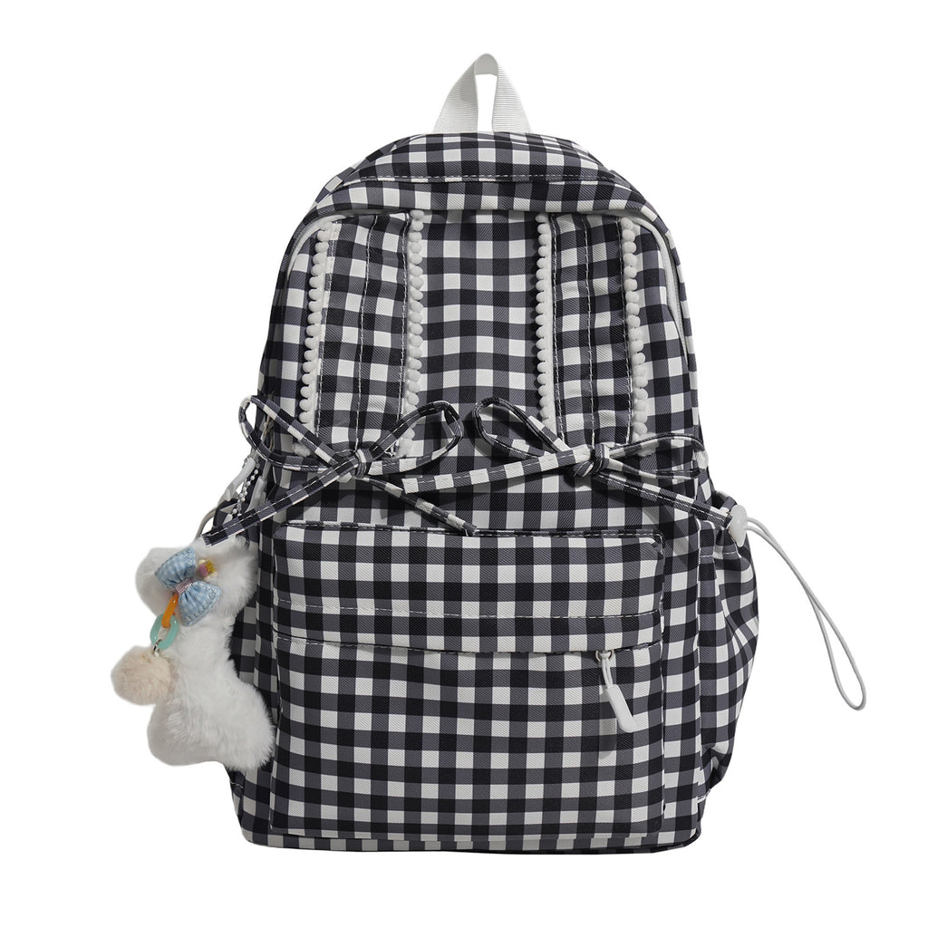 Charming Checked Pattern Backpack
