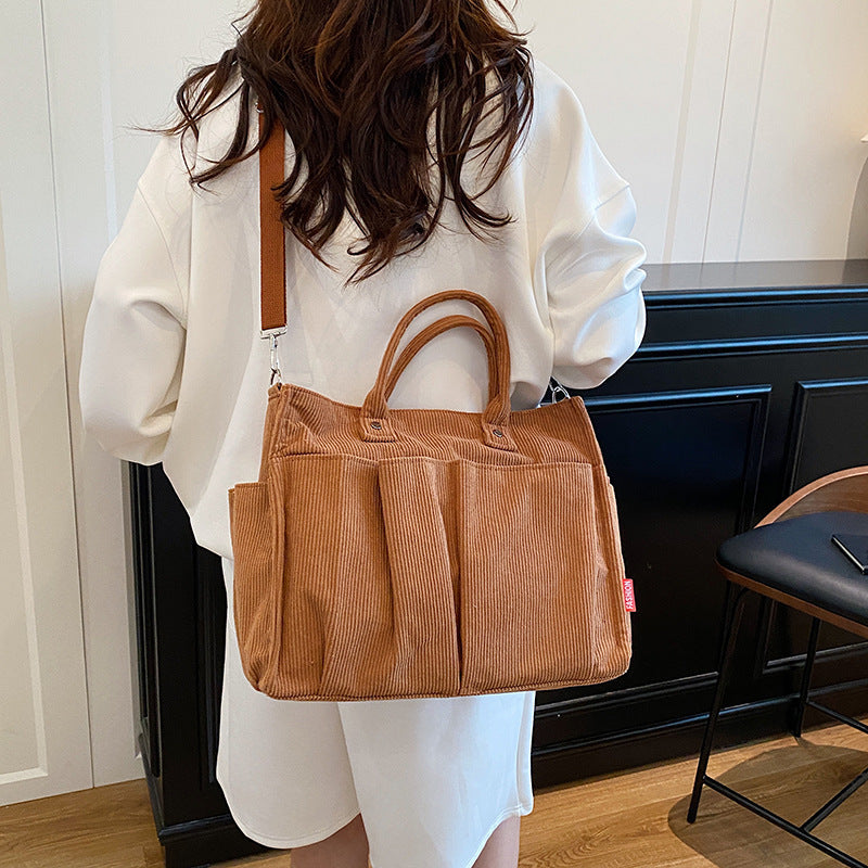 Corduroy Multi-Pocket Tote Bag