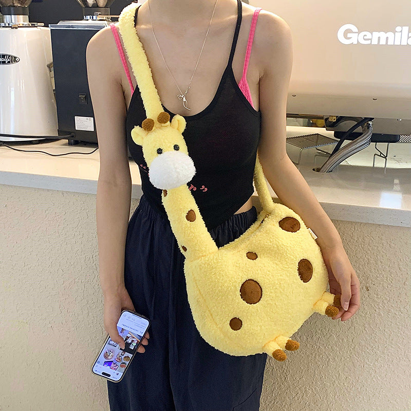 Plush Shoulder Bag in Giraffe Design