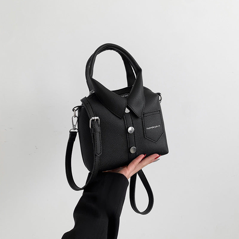 Ladies mini handbag in shirt design with adjustable shoulder strap-https://detail.1688.com/offer/847129924442.html-Calm Wears-Black-19.5-Calm Wears