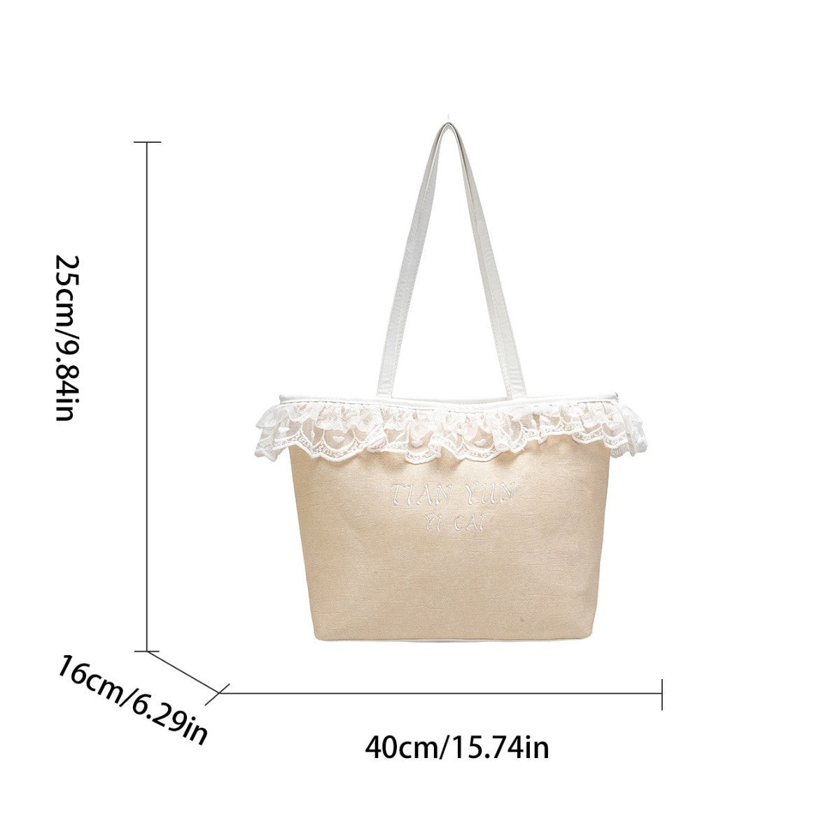 Elegant Lace-Trimmed Canvas Tote Bag