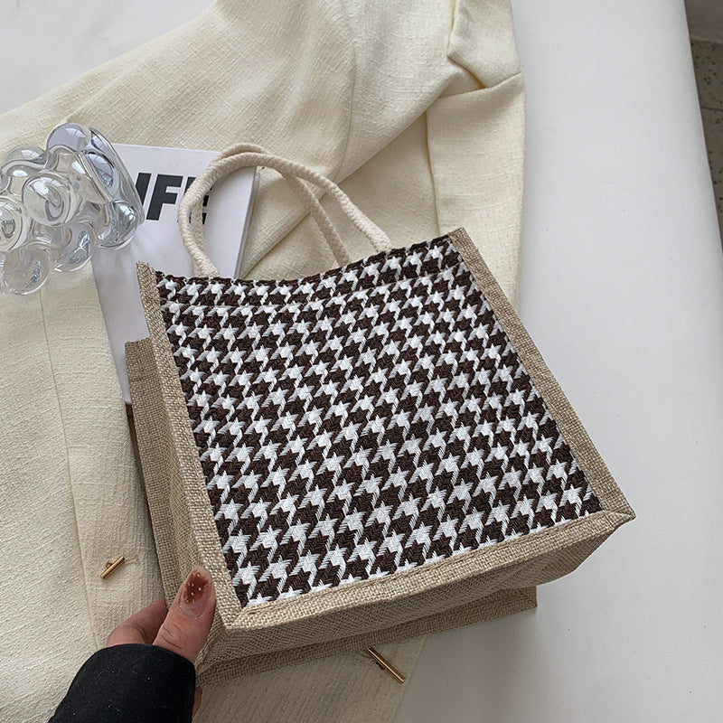 Ladies Jute Bag in classic Houndstooth pattern-https://detail.1688.com/offer/710679752572.html-Calm Wears-Braun-nothing-Calm Wears
