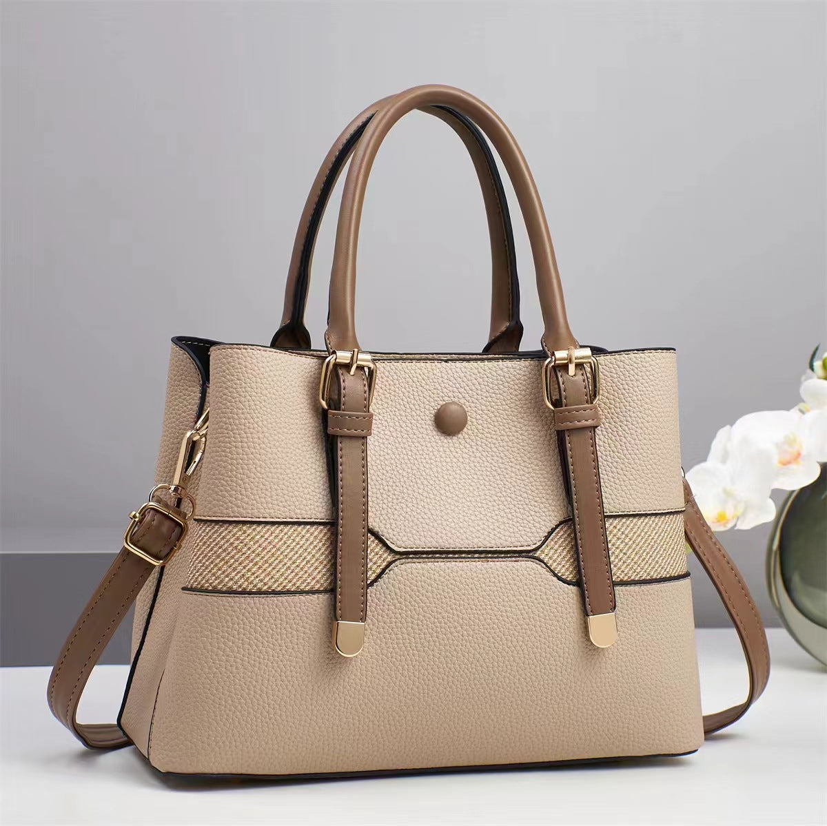 Women's Structured Tote Bag-https://detail.1688.com/offer/902596431945.html-Calm Wears-Apricot-281320-Calm Wears