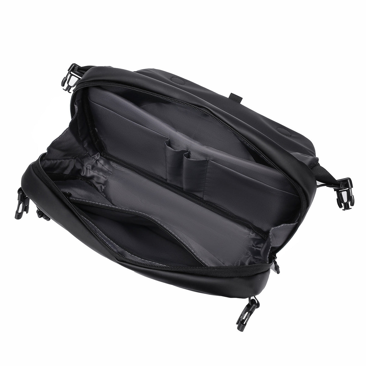 Messenger bag with versatile compartments and water-repellent material