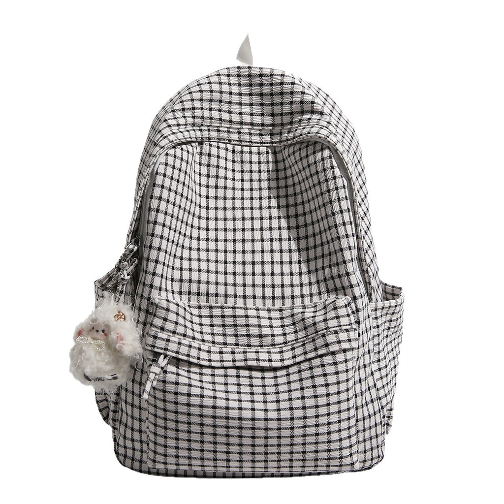 Checkered Patterned Multi-Pocket Backpack