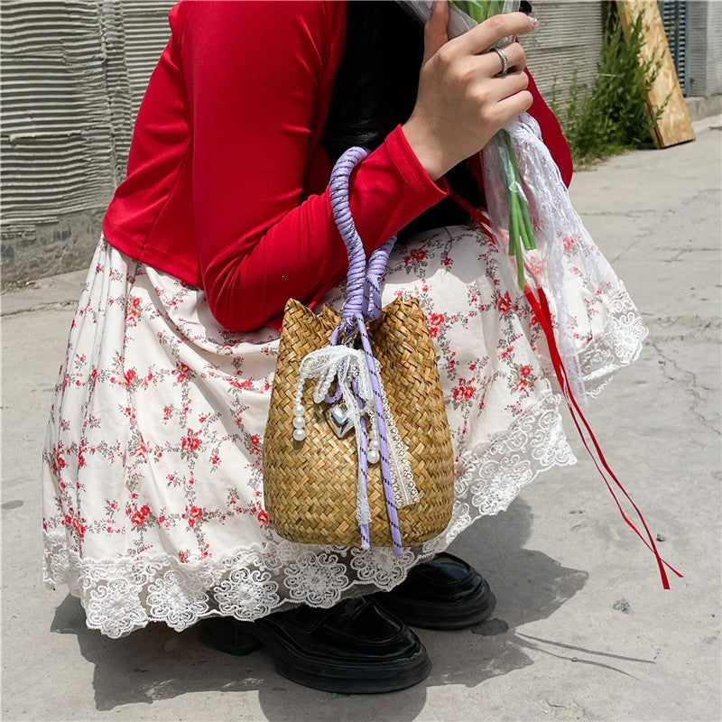 Women's hand-woven shoulder bag with decorative drawstring-https://detail.1688.com/offer/1049695935068.html-Calm Wears-Yellow-Size: without pendant-Calm Wears