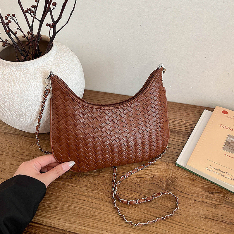 Woven Faux Leather Hobo Bag