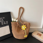 Knitted Tote Bag in Boho Style with Charming Charms
