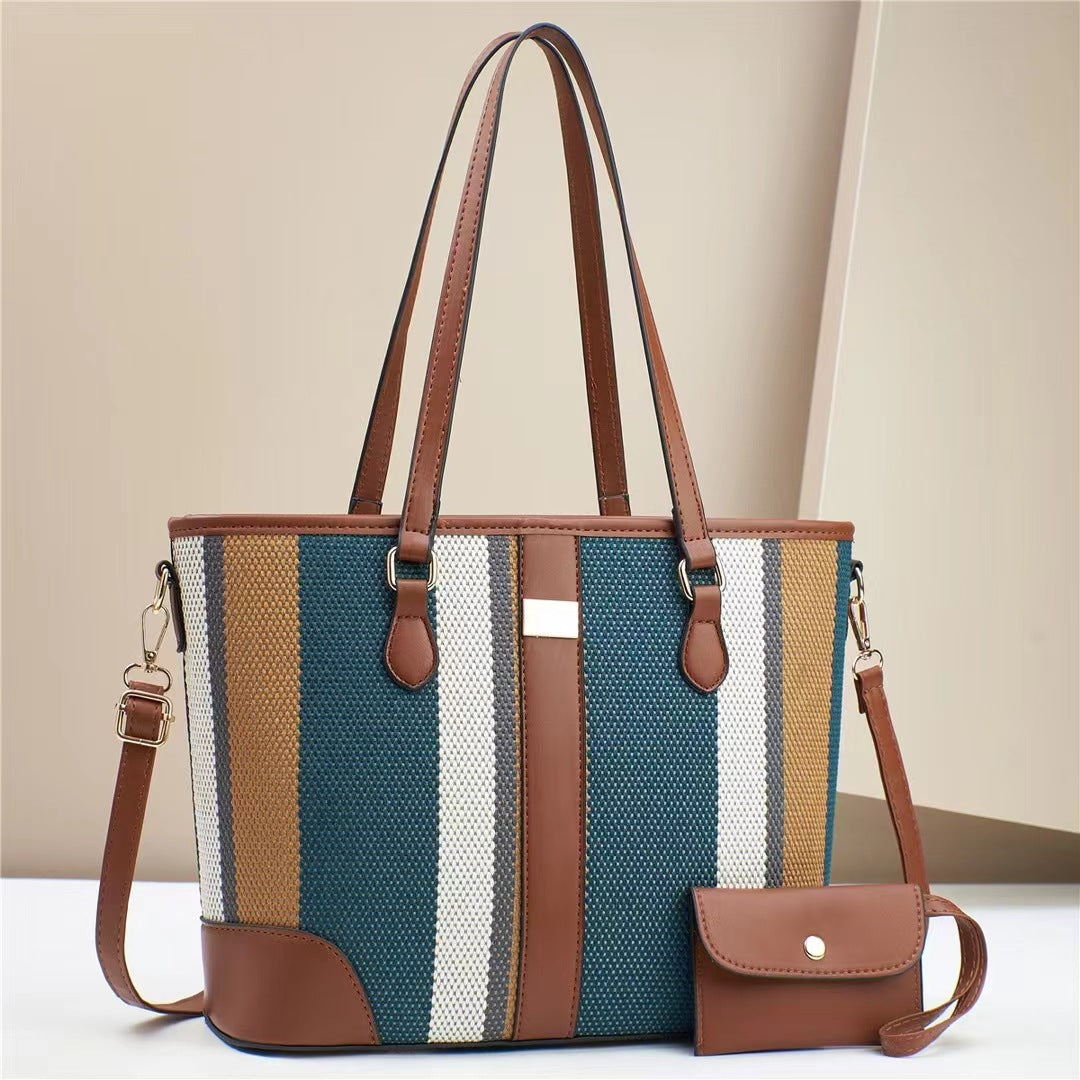 Women's tote bag with textured outer material and removable mini clutch-https://detail.1688.com/offer/785335558810.html-Calm Wears-Blue-31-Calm Wears
