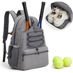 Sporty tennis backpack with separate shoe compartment and comprehensive pocket features