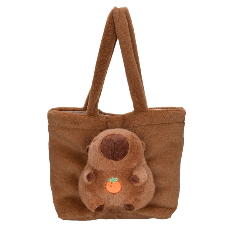 Plush Tote Bag with Large Interior Compartment and Cute Animal Design