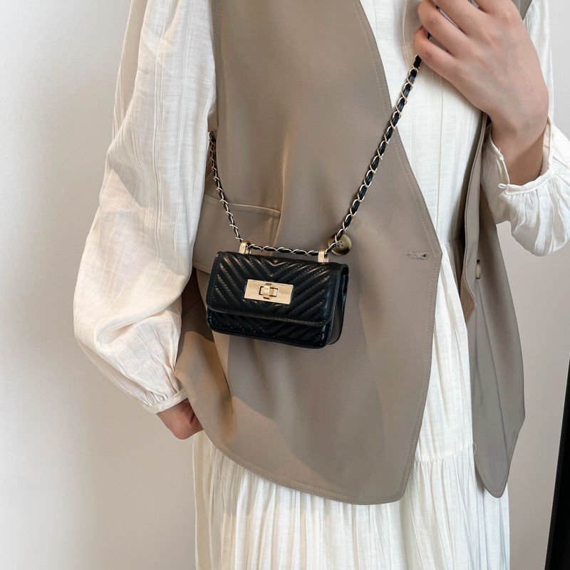 Women’s mini handbag with quilted design and golden clasp