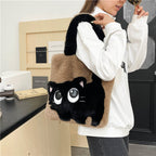 Plush shoulder bag with cat motif