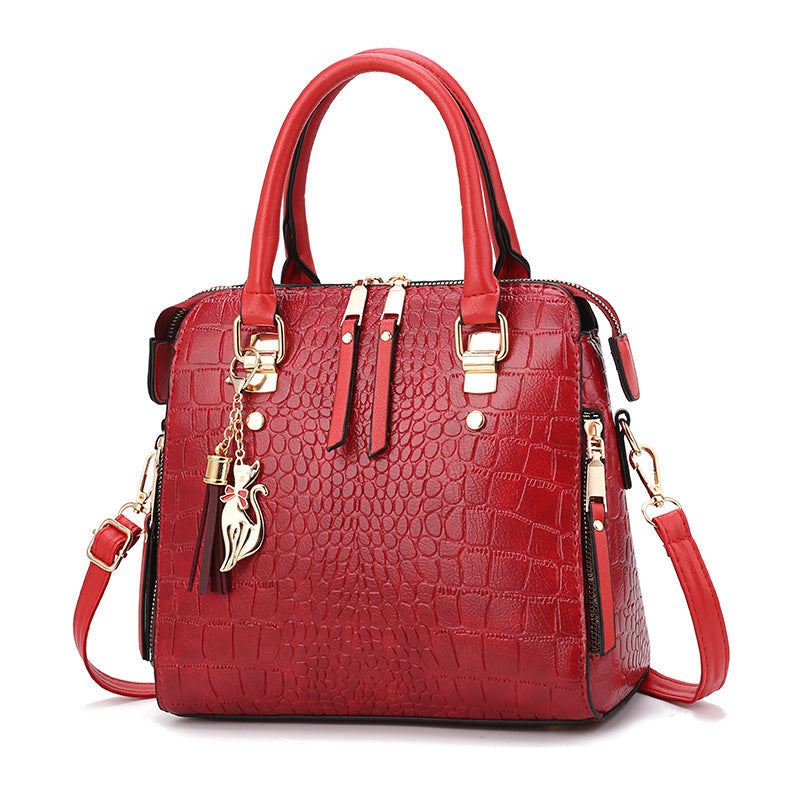 Women's high-quality tote handbag with stylish crocodile leather look and removable shoulder strap-https://detail.1688.com/offer/917026573268.html-Calm Wears-Wine red-28-Calm Wears