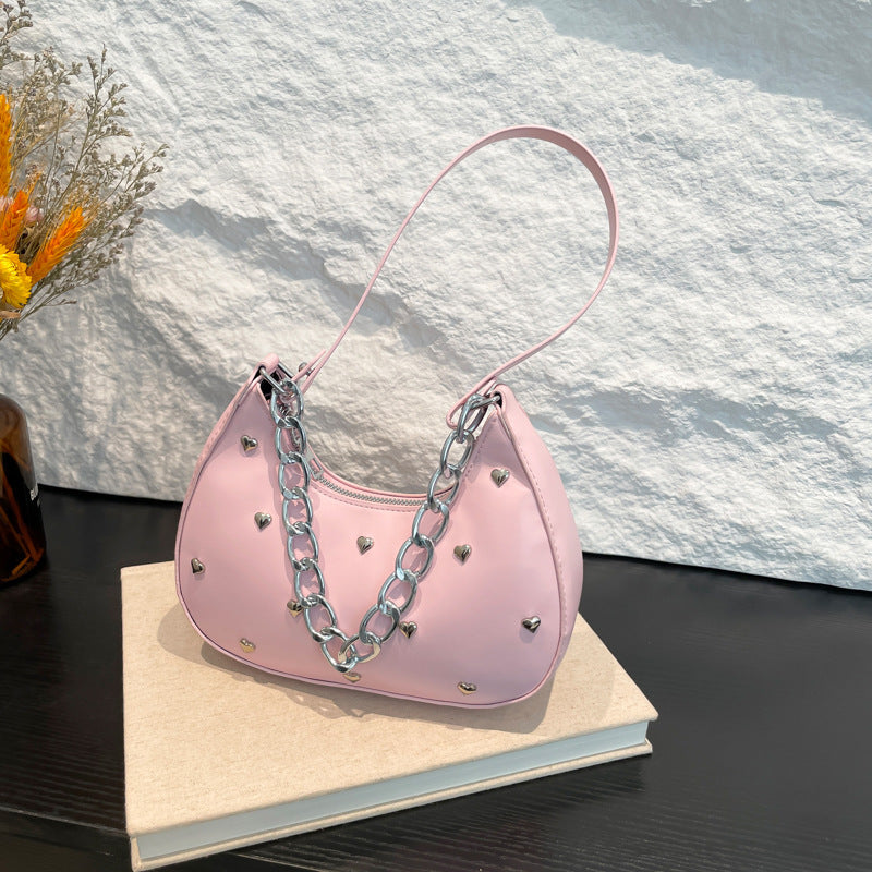 Chic Heart-Embellished Shoulder Bag