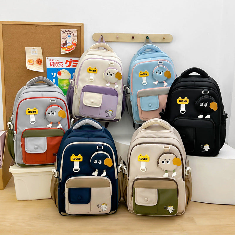 Cute Character-Designed Multi-Pocket School Backpack