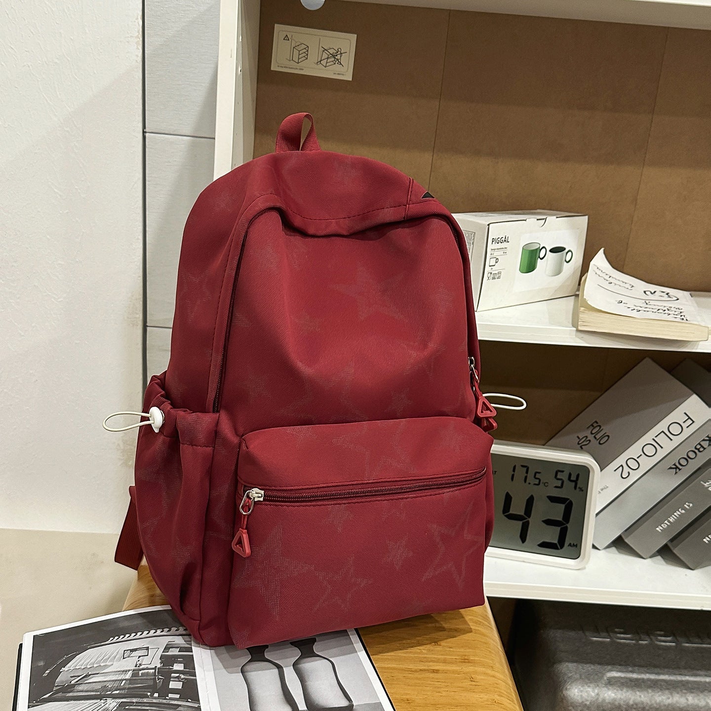 Stylish Star-Embellished Casual School Backpack-https://detail.1688.com/offer/1042191709109.html-Calm Wears-Red-Calm Wears