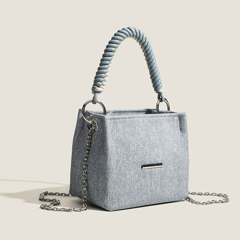 Women's Denim Mini Handbag with Elegant Chain Strap