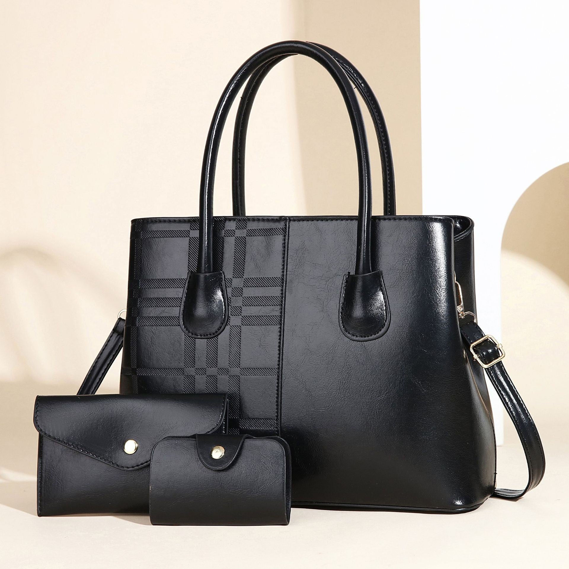 Ladies elegant tote handbag with detachable clutch and additional wallet-https://detail.1688.com/offer/1037958654494.html-Calm Wears-Black-3312525-Calm Wears