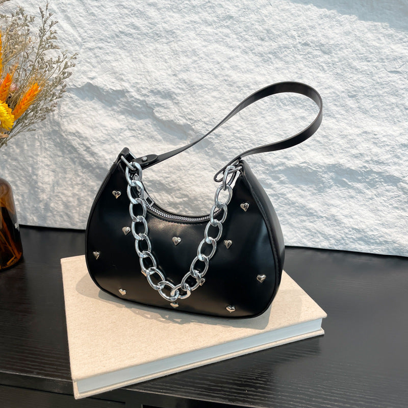 Chic Heart-Embellished Shoulder Bag