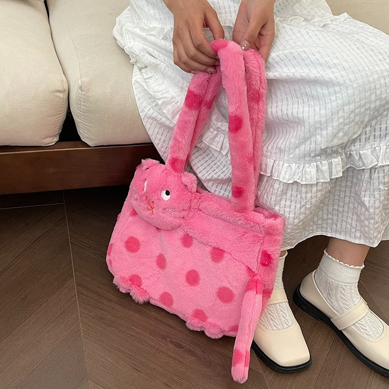 Plush shoulder bag with animal motif
