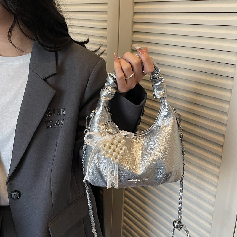Ladies mini handbag with voluminous ruffle design and trendy charms-https://detail.1688.com/offer/1009545478663.html-Calm Wears-Silver-Size: without pendant-Calm Wears