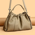 Textured Leather Drawstring Satchel