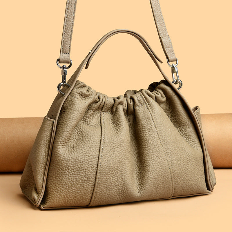 Textured Leather Drawstring Satchel