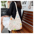 Floral Embellished Crochet Shoulder Bag
