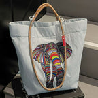 Women's casual tote bag with colorful elephant motif-https://detail.1688.com/offer/1016481794409.html-Calm Wears-Blue-S-Calm Wears