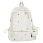 Playful backpack with unique back pattern appliqués