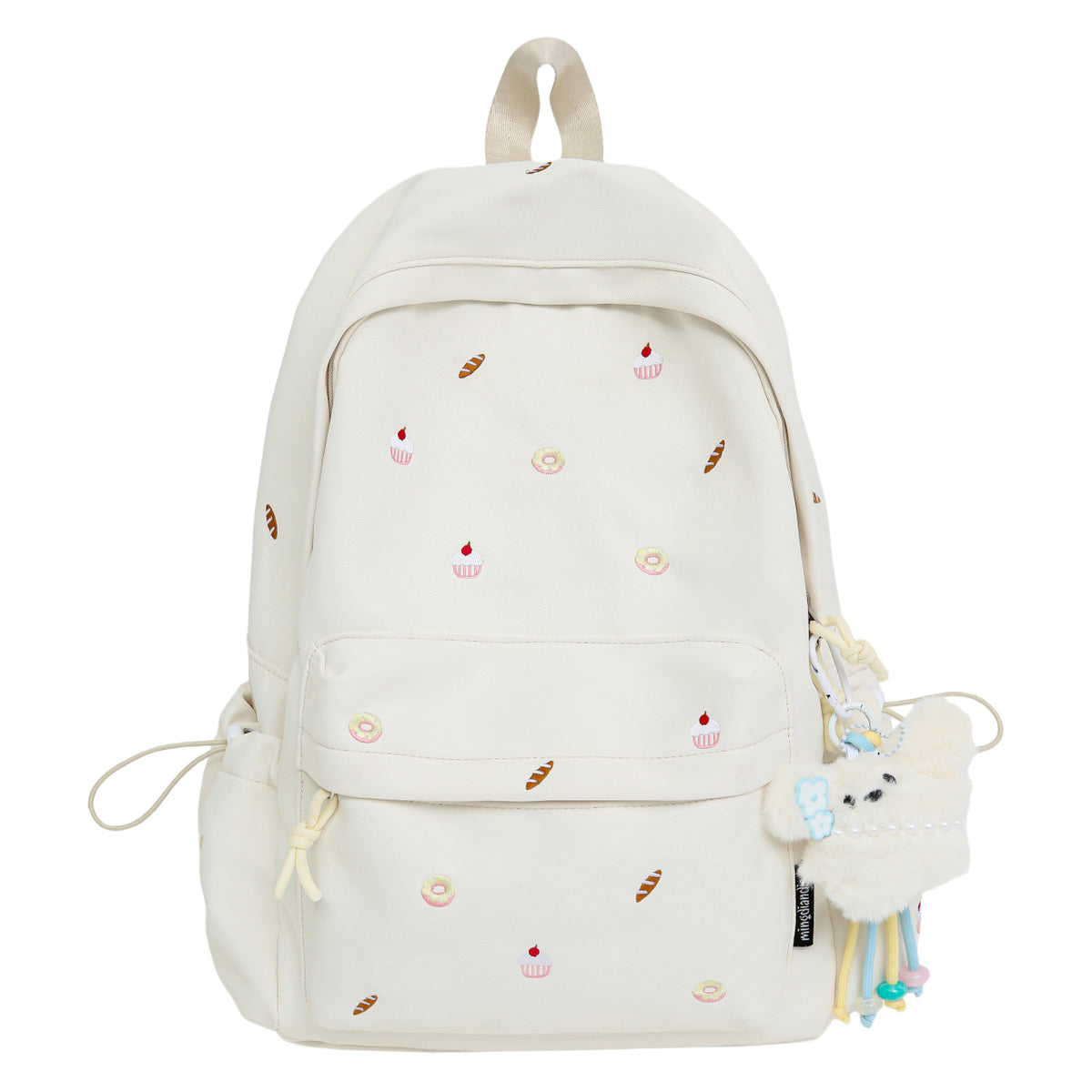 Playful backpack with unique back pattern appliqués