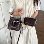 Women's stylish mini bucket bag with removable cosmetic pouch