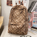 Backpack with Fashionable Check Pattern and Practical Compartments