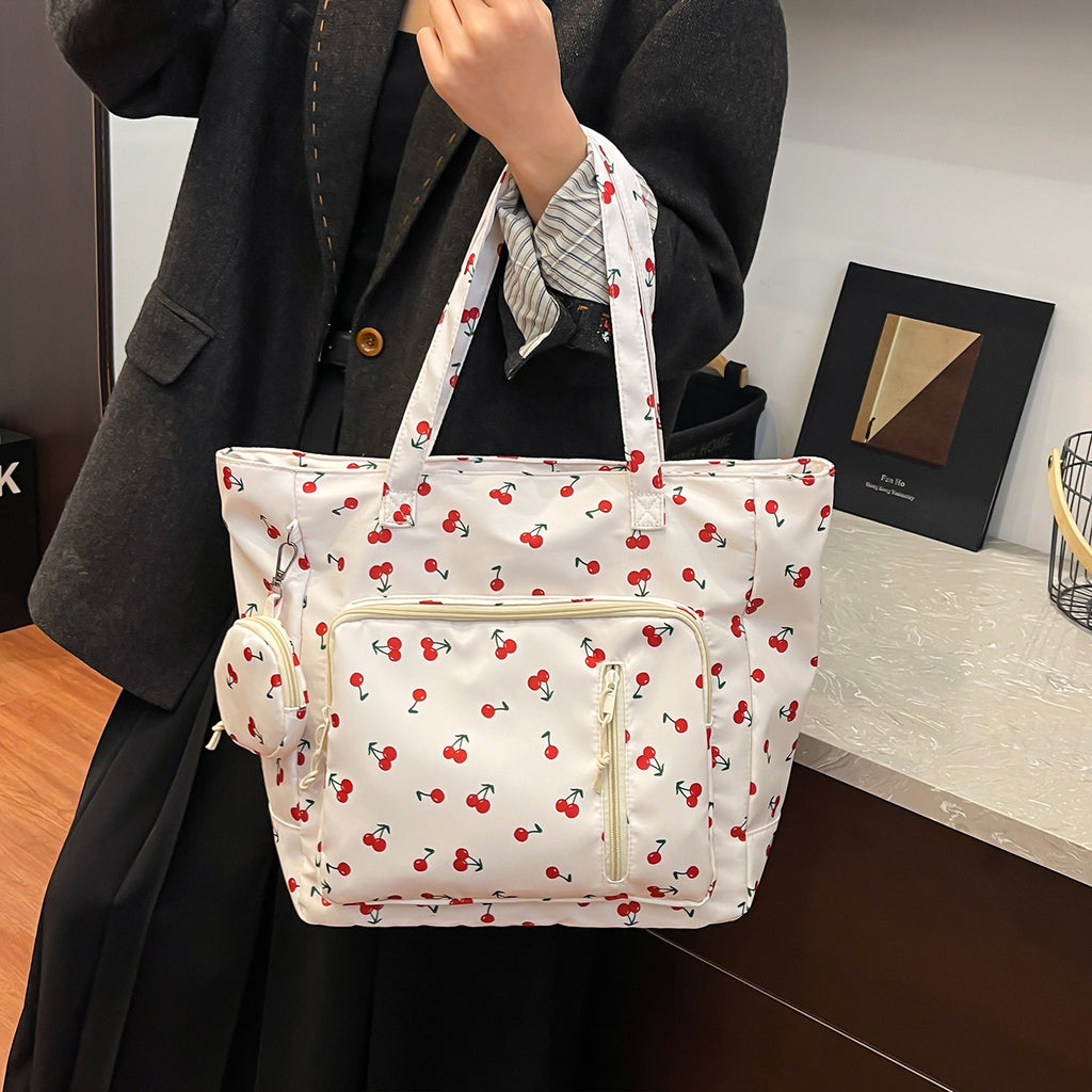 Functional Floral Print Tote Bag