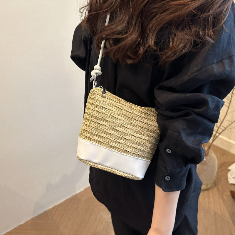 Woven Straw and Leather Crossbody Bag