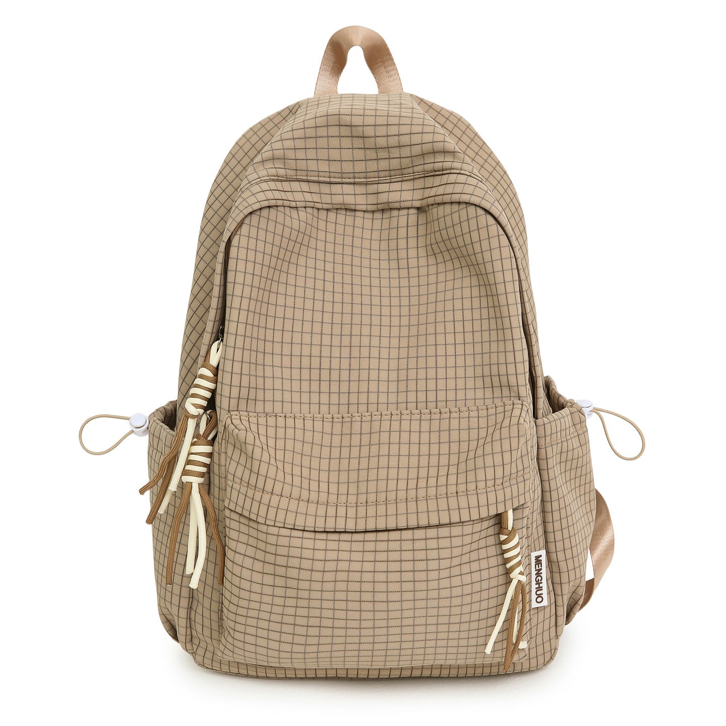 Versatile Lightweight Grid Pattern School Backpack-https://detail.1688.com/offer/1035279158026.html-Calm Wears-Khaki-Calm Wears