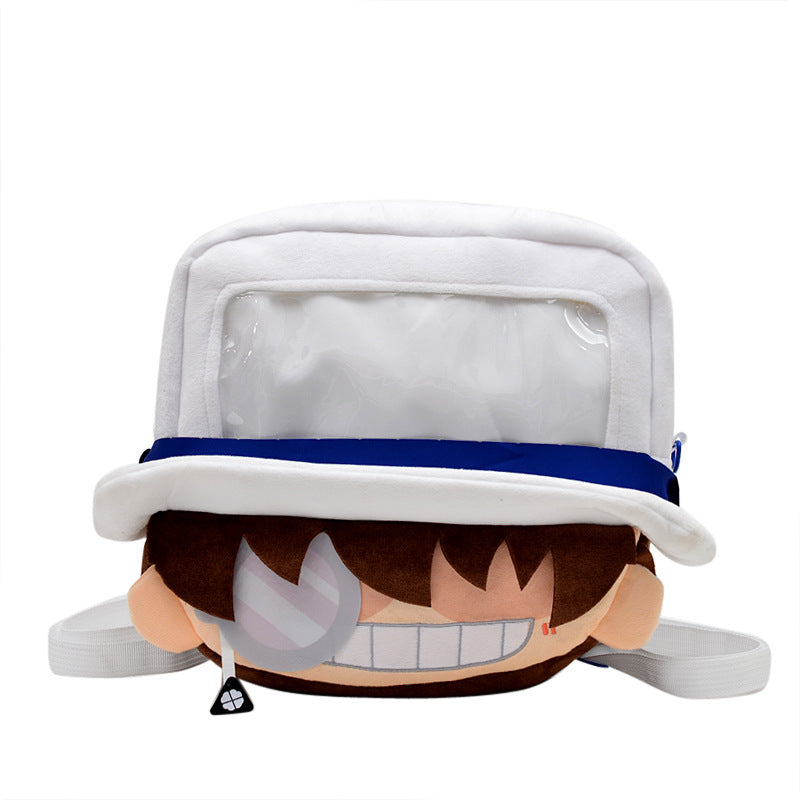 Plush backpack with clear window