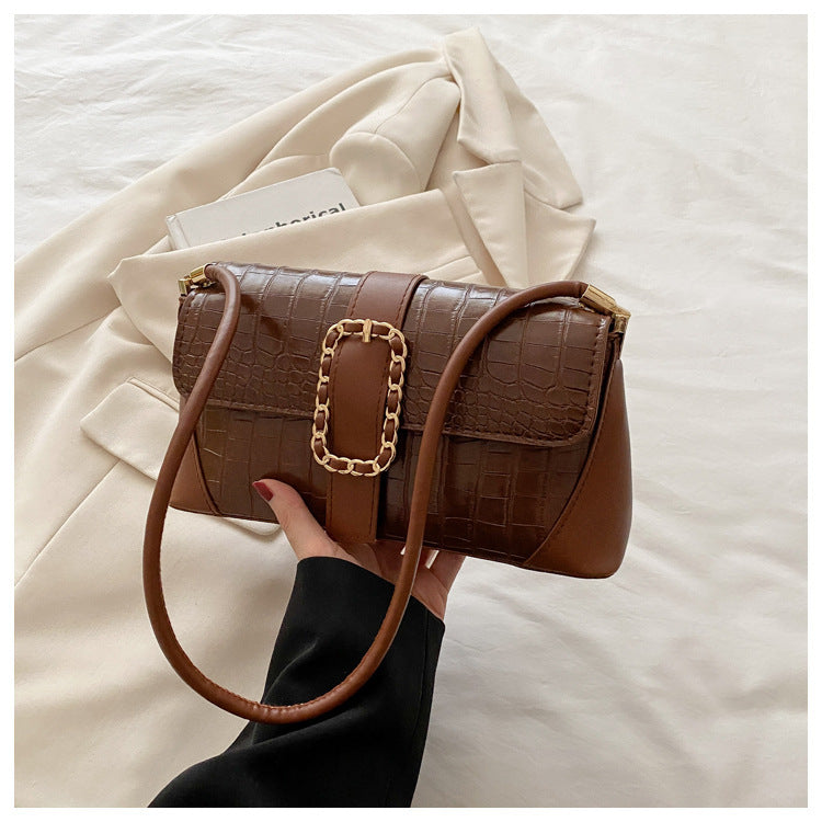 Crocodile Patterned Chain Strap Handbag