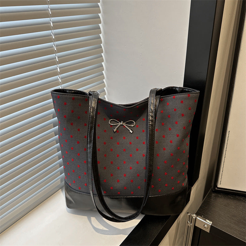 Heart-Embellished Canvas Tote Bag