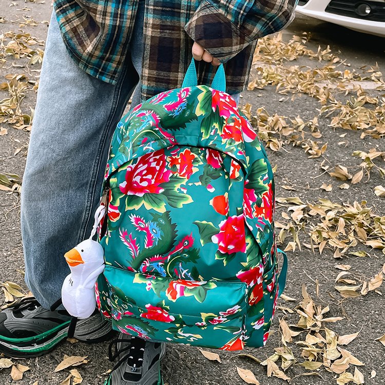 Leisure backpack with colorful floral pattern